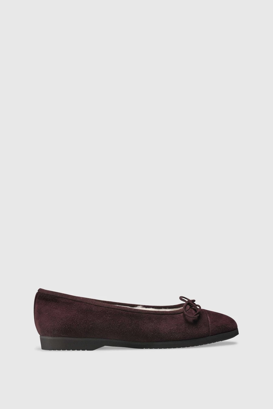 Unützer Women's Ballerina 6114 in Grau Anthracite Suede with Shearling Milk Trim