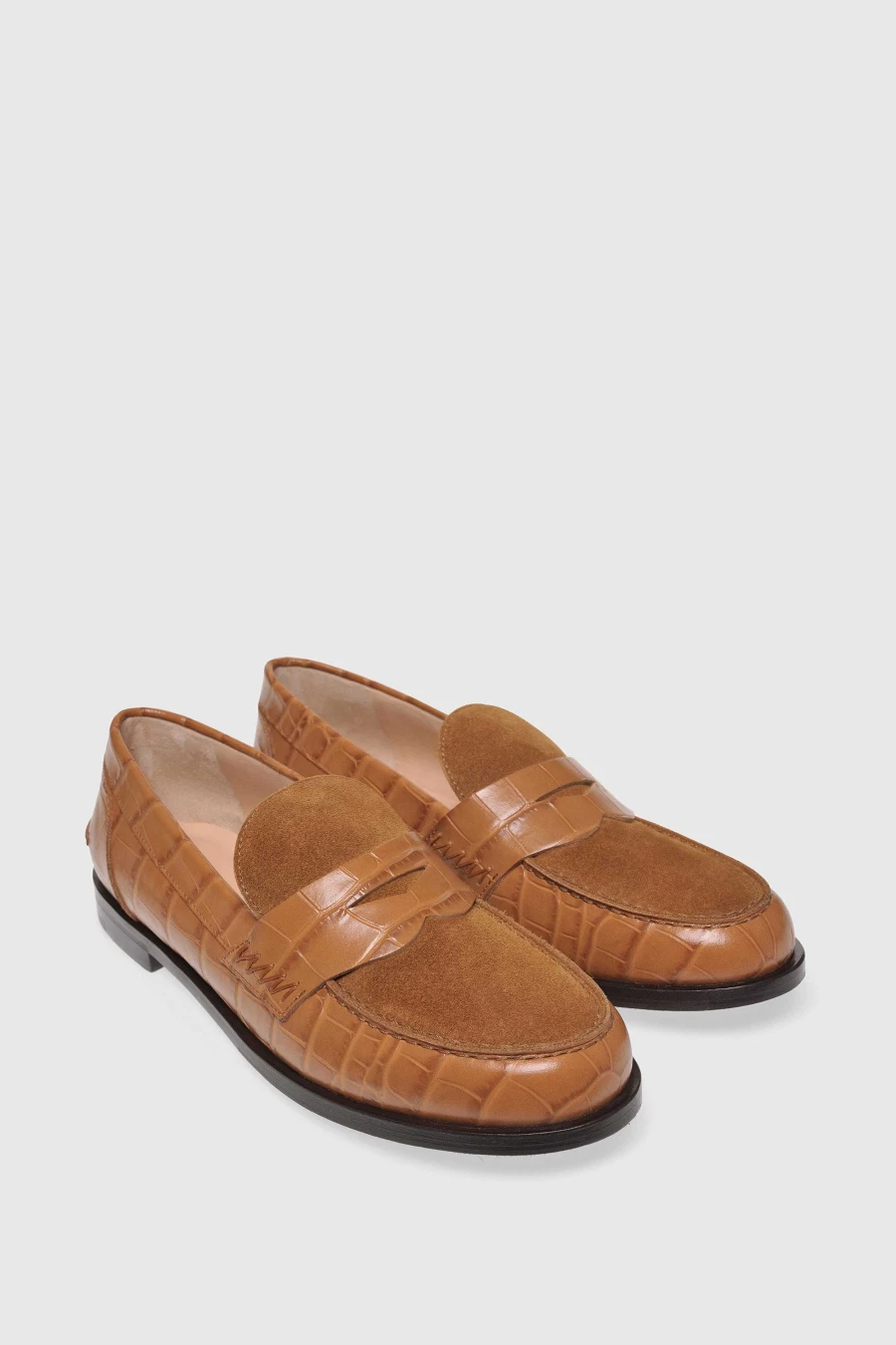 Unützer Women's Loafer 9250 in Braun - Coccoprinted Hazelnut Velours Cognac Leather Slip-On Shoes