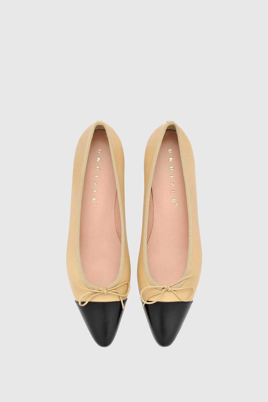 Unützer Women's Ballerina 2056 Nappa Leather Shoes in Beige and Schwarz