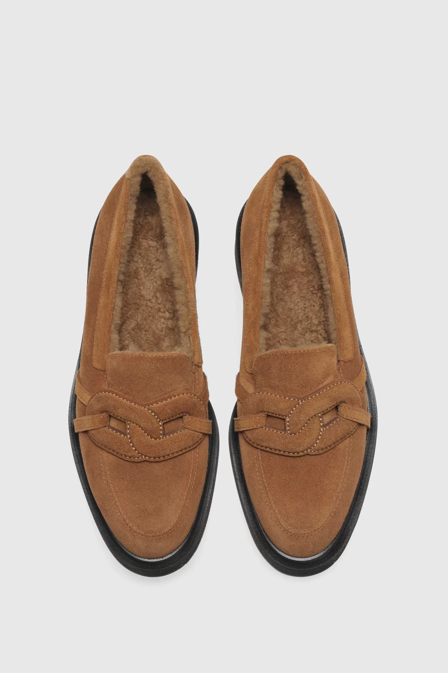 Unützer Women's Loafer 9270 in Braun with Velor Cognac Shearling Noce Detail