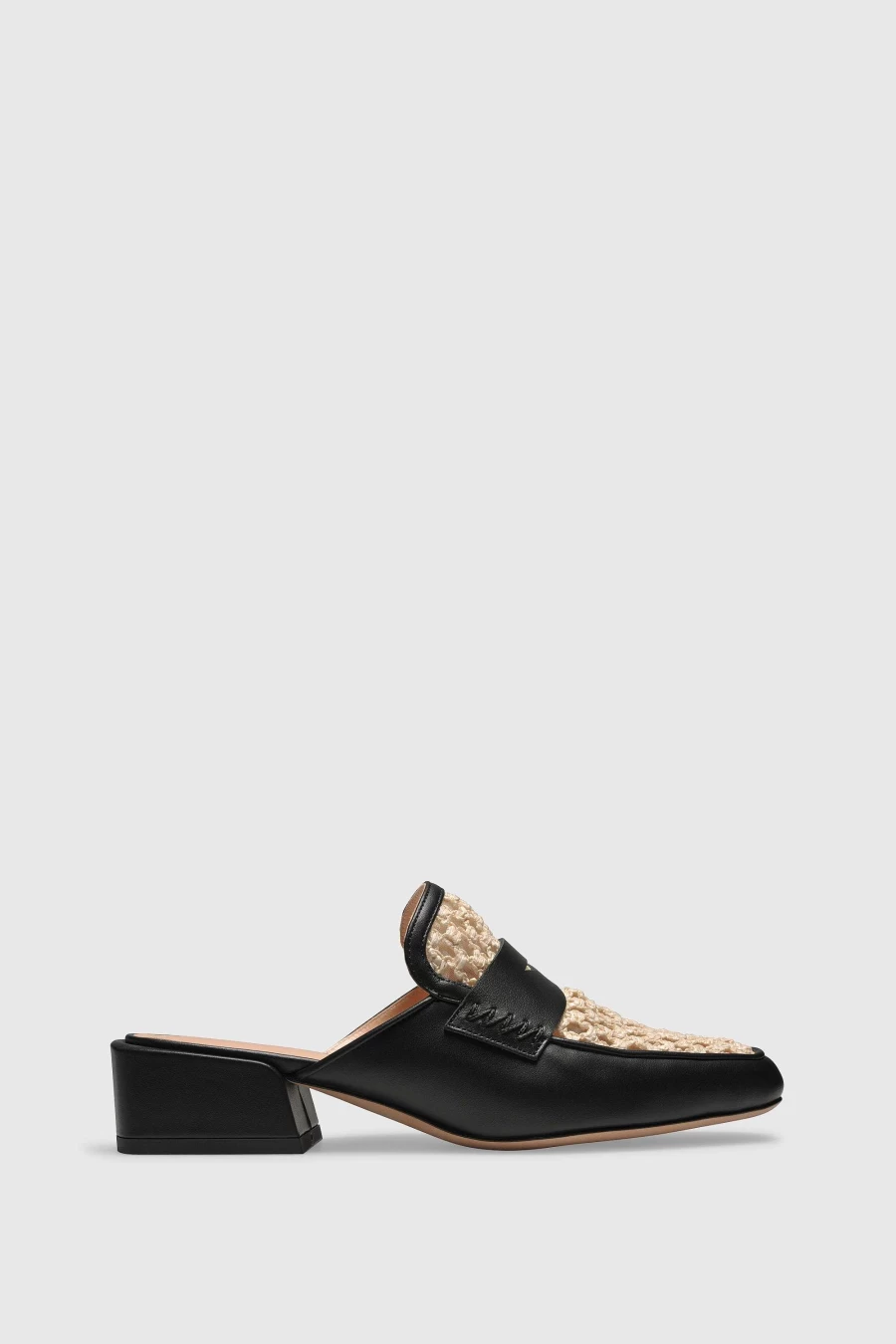 Unützer Women's Crochet Mule Slippers 9322 in Schwarz and Milk Calf