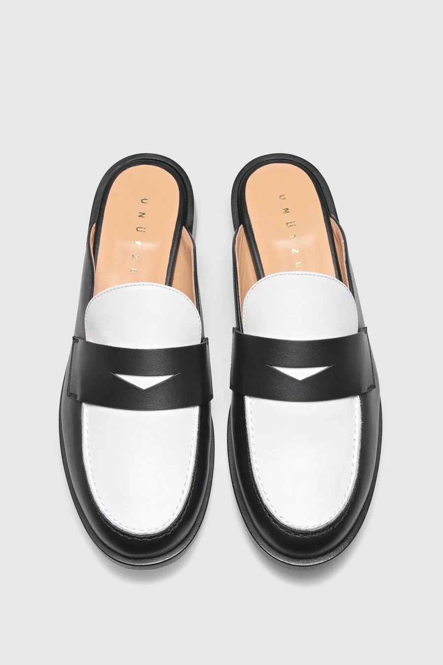 Unützer Women's Loafer Mule 9408 in Schwarz/Weiss - Comfortable Calf Leather Slip-On Shoes