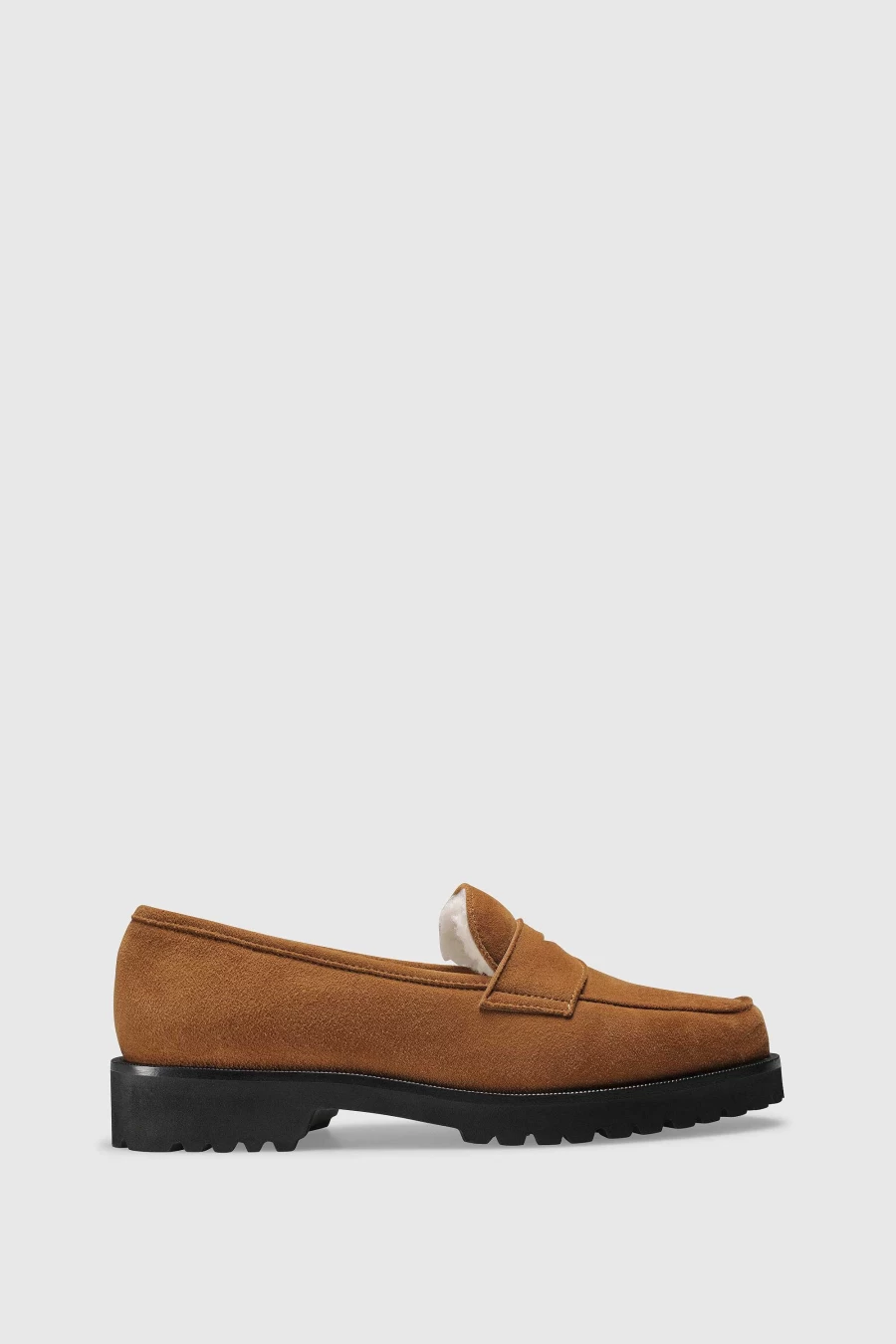 Unützer Women's Loafer 1471 in Braun/Beige with Shearling Detail - Vitello Chocolate Leather Slip-On Shoes